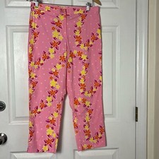 Vintage LILLY PULITZER Pink ankle cropped pants floral print bi-stretch size 10