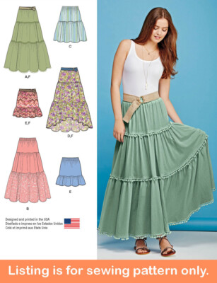 SEWING PATTERN Women Clothes Clothing Maxi Skirt Long Tiers  Boho Belt Easy 1110