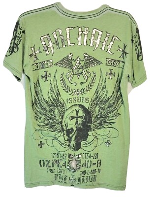 AFFLICTION Archaic Metallic Distressed Graphic T-Shirt Men USA Size S *FREE SHIP