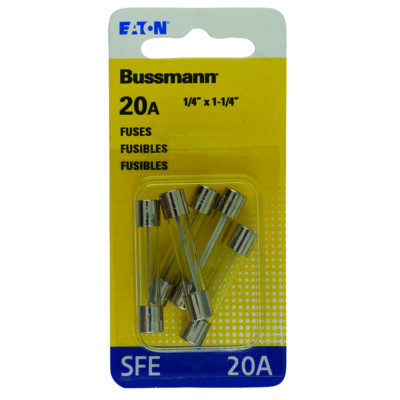 Bussmann Buss Fuses BP/SFE-20-RP, 20 Amp SFE Glass Fuse Mini Automotive Car 5pk 