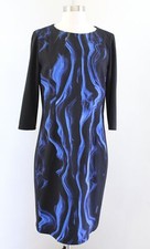 NWT Tahari Black Blue Abstract Watercolor Print Sheath Dress Size 10 Career