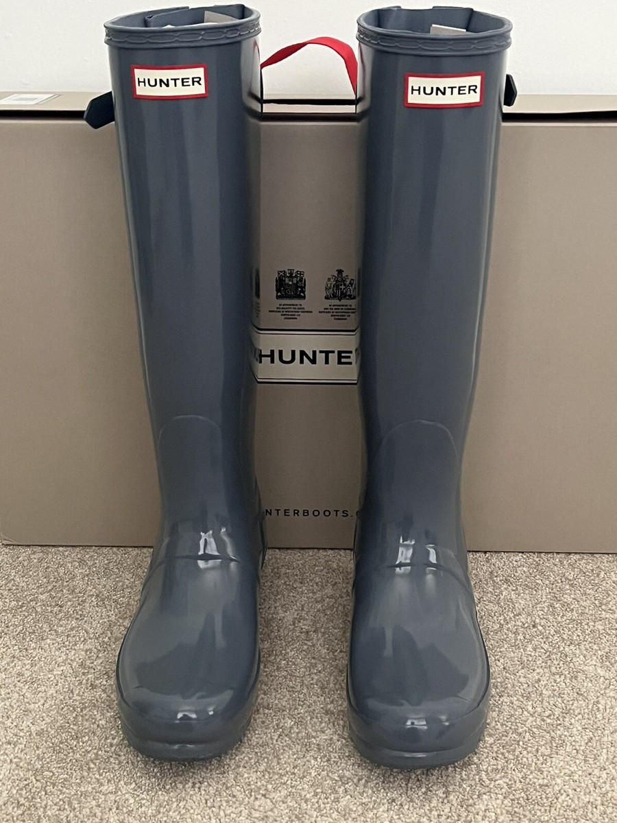 HUNTER Original Back-Adjustable Tall Gloss Wellie Boots Gull Grey: Size  BNIB