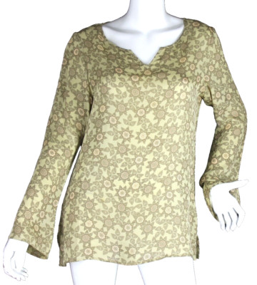 {HILLARD & HANSON} Shirt/Top/Blouse Sz. M Gold/Brown Floral-Sun 100% Silk