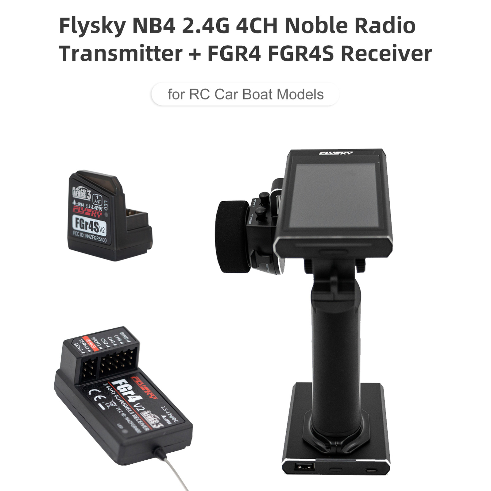 Flysky&nbsp;NB4&nbsp;2.4GHz&nbsp;4CH&nbsp;Transmitter&nbsp;FGr4&&nbsp;FGr4S&nbsp;Receiver&nbsp;Kit&nbsp;for&nbsp;RC&nbsp;Car&nbsp;Boat E2Z9
