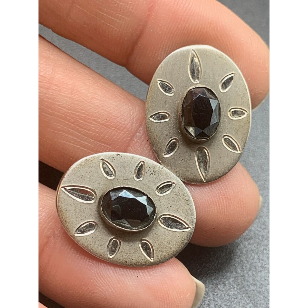 Mr. X Sterling Silver Cufflinks Oval Shape with Hematite Black