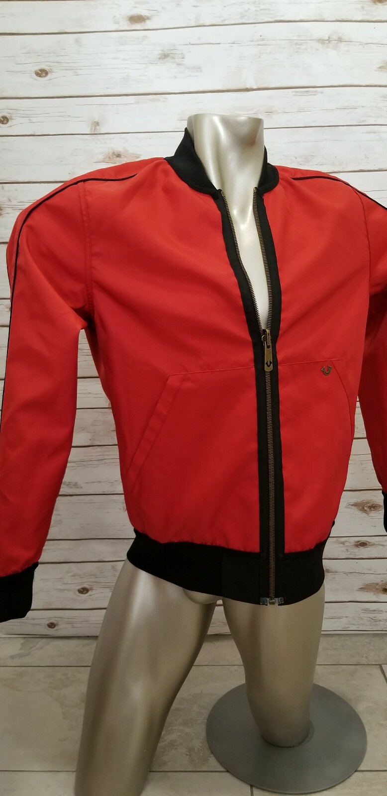 TRUE RELIGION MEN'S BLACK VINTAGE RED REVERSIBLE BOMBER MED NWT image 8