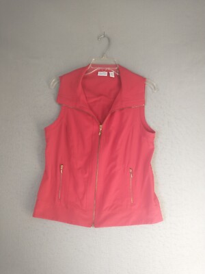 Chicos Womens Vest 0 Small Red Full Zip Sleeveless Solid 2 Pocket Casual