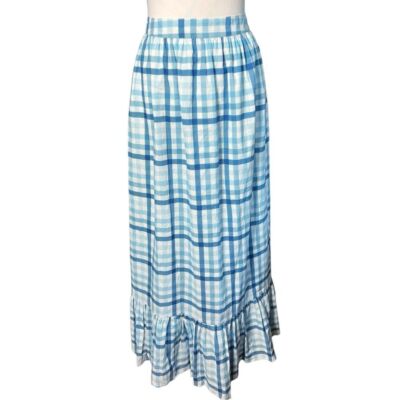 Beau & Ro By Sara Rossi Blue Gingham Plaid Cotton Maxi Skirt Small NWT