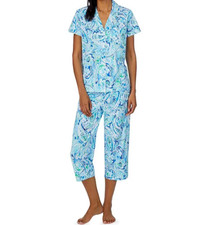 NWT Ralph Lauren BLUE/WHITE/GREEN ARTSY PAISLEY Jersey Knit CAPRI Pajama Set S