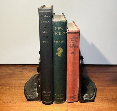 3 ANCIENT GREEK BOOKS CICERO, PLATO THEORY OF MAN, PHILOSOPHY HC READING COPIES