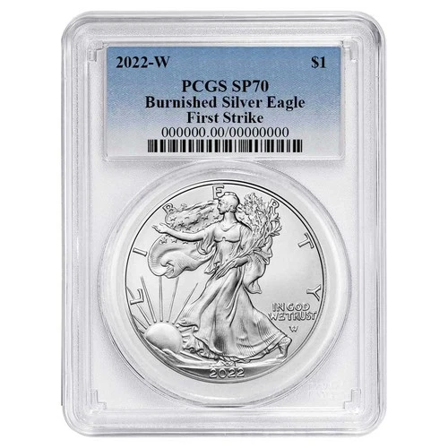 2022-W Burnished $1 American Silver Eagle PCGS SP70 FS Blue Label