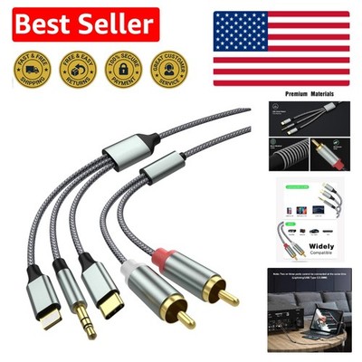 Gold-Plated 4.26FT Lightning to USB-C to RCA Cable - High-Quality Audio Adapter
