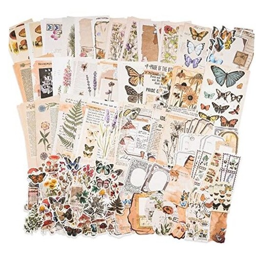 Vintage Scrapbook Supplies Pack (200 Pieces) for Junk Journal Bullet ...