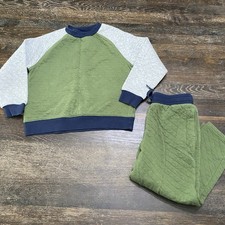 Janie and Jack Quilted Pull On Sweat Pants Joggers Green Navy Outfit Size 7-8