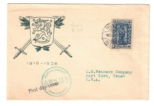 1938 Finland Scott B34 White Army Victory FDC
