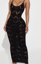 NWT FASHION NOVA Crochet Knit Black Maxi Dress Sz Small