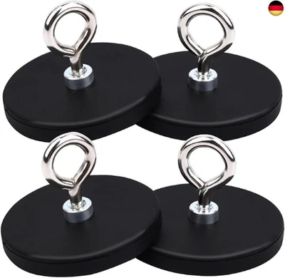 COZERI 4 Stück Magnete Haken Stark Groß, Neodym Magnete Gummiert mit M4 Gewinde, 43mm M
