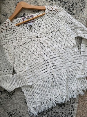 Vintage Tiara Y2k Crochet Sweater Boho Cottage Core Coastal Cowgirl Womens XL