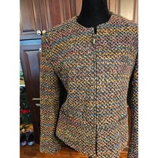 Vintage multicolor Jones New York Tweed zip front blazer sz 10
