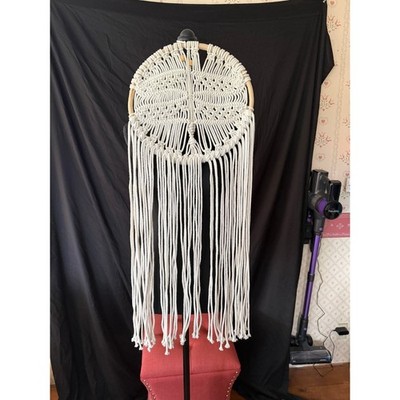 Boho Macrame Wall Hanging Large Circular Wood Frame Cream Cotton Fringe Decor