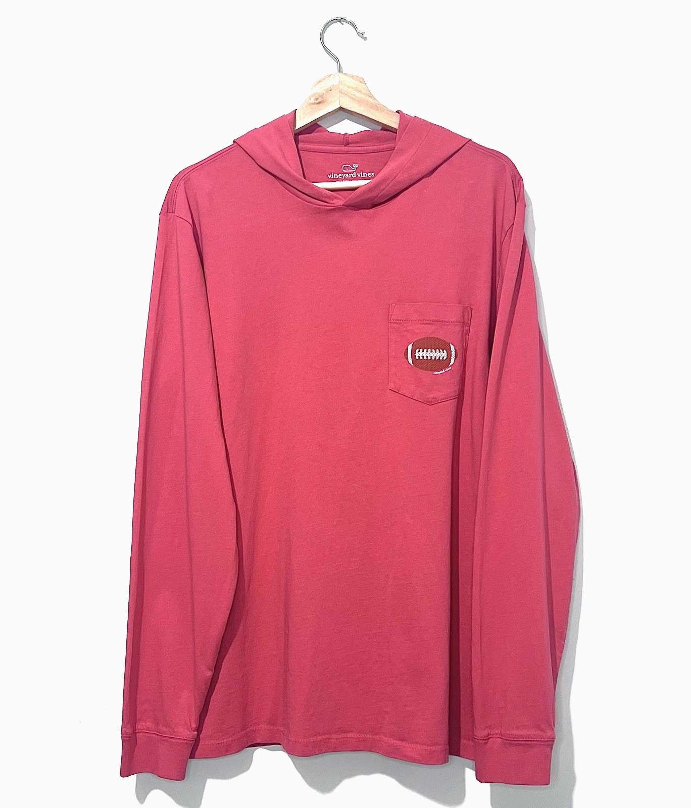 Vineyard Vines Mens T Shirt Hoodie M Cotton Coral Long Sleeve Crew Neck Pocket