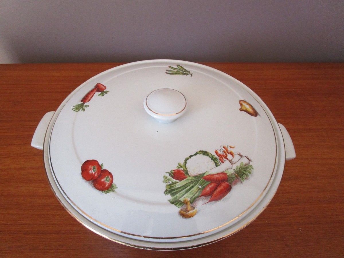 ANCIENNE SOUPIÈRE, LÉGUMIER porcelaine décor fleurs rose et doré