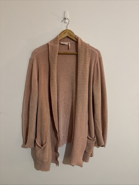 Millers Size 2XL Light Pink Fuzzy Knit Open-Front Cardigan Acrylic Long Sleeve