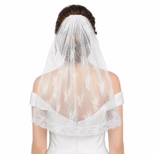 Lace Bridal Veil Short White Trim Mini Comb Wedding Accessories