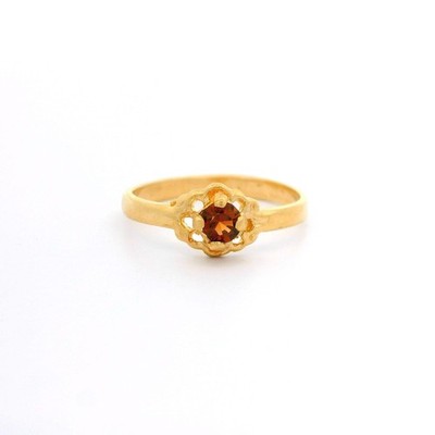 Zierlicher 14k Gelbgold Geburtsstein Citrin Blumenfassung Pinky Ring Größe 2