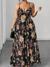 PLUS SIZE FLORAL STRETCH MAXI DRESS SPLIT 1X (14) 2XL (16) 3XL (18) 4XL (20) NIB