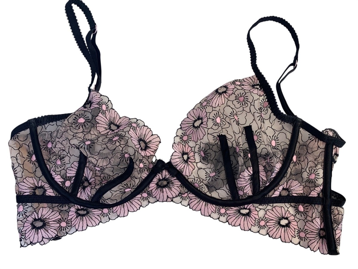 For Love & Lemons XL Floral Embroidered Sheer Black & Pink Lace