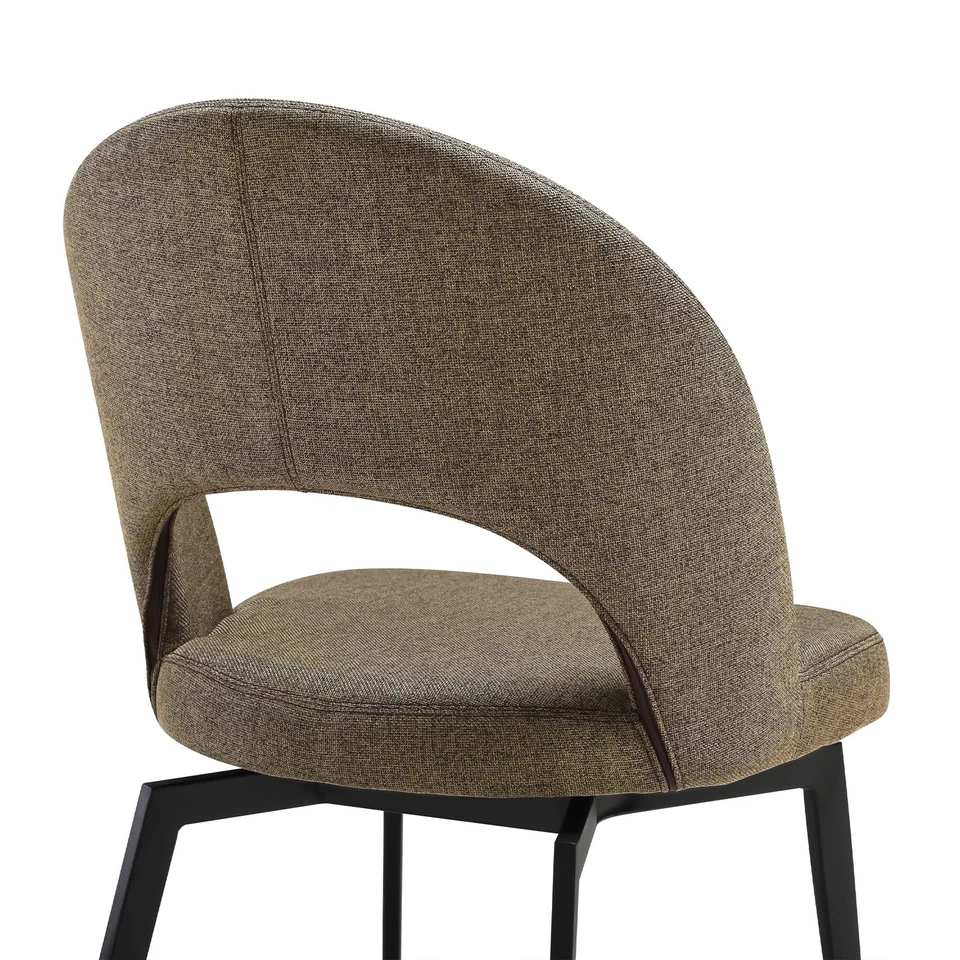 Cadeira de jantar estofada giratória Lucia em tecido marrom com pernas de metal preto -... - Imagem 4 de 4