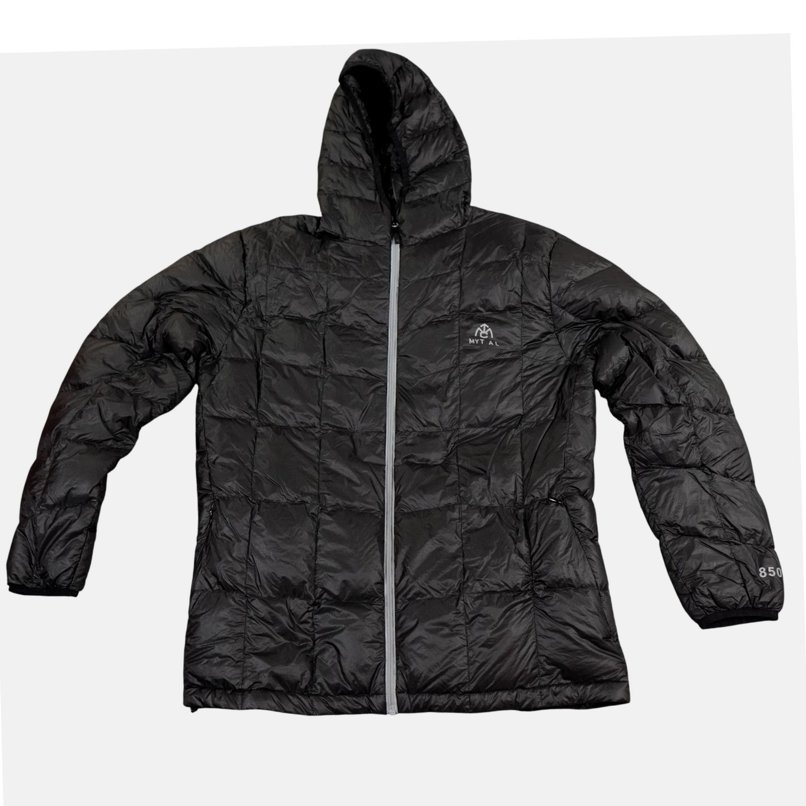 Men Large Black 850 Fill Power Goose Down Packable Hooded