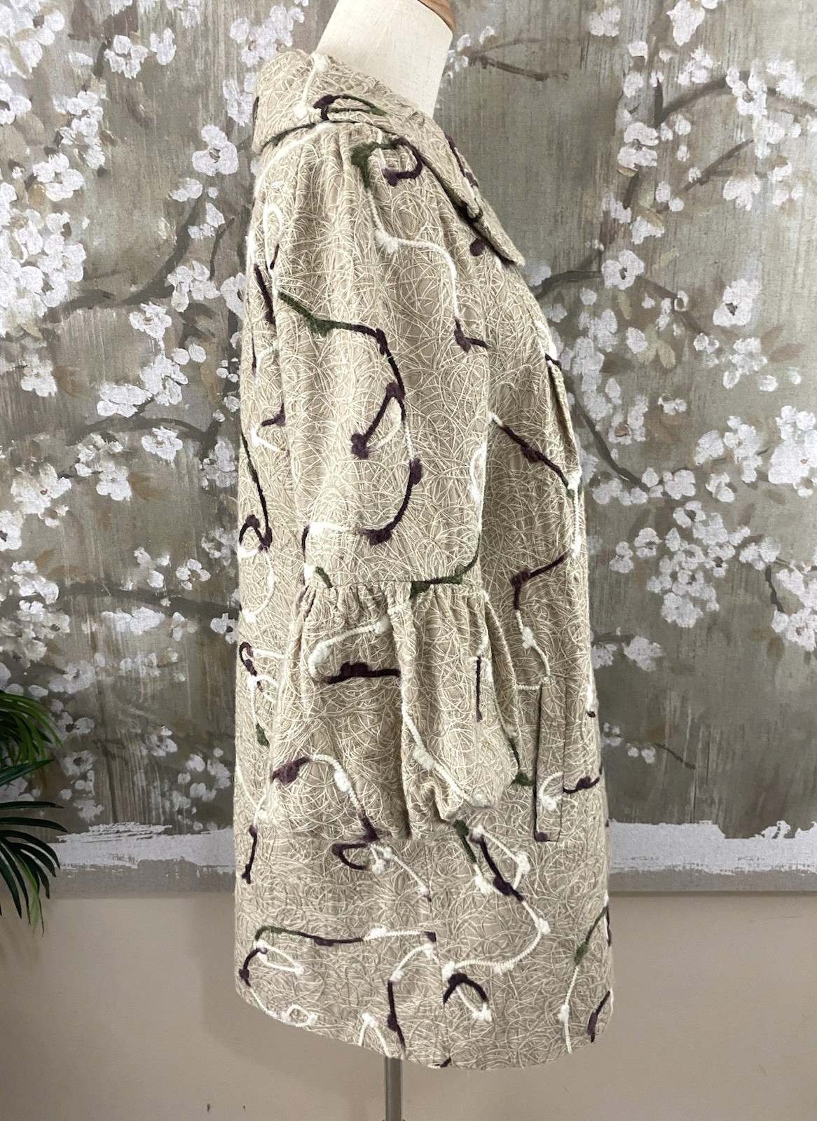 RYU Tan Brown Yarn Pattern Button Front Artsy A-L… - image 9