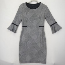 En Focus Studio Dress Women 4 Plaid Bell Sleeve Stretch Sheath Work Office