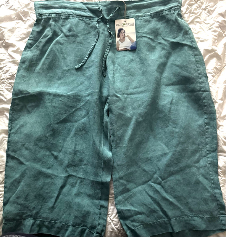 Echo Verde Cara Ladies Turquoise Capri Pants 100% Organic Cotton Sz M New / Tag