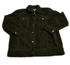 Eddie Bauer Women's Medium Black Sherpa Fleece Jacket Snap Front Trucker Shacket