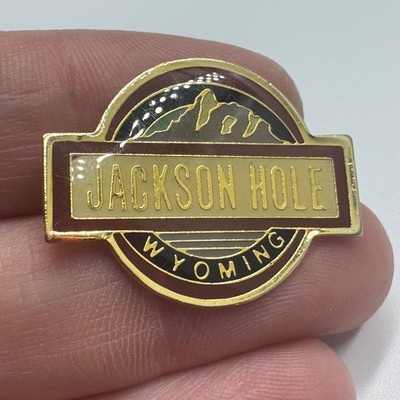 Vintage Jackson Hole Wyoming Lapel Pin Gold Tone Mountain Souvenir