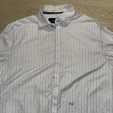 Armani Designer 90’s Smart Striped Shirt 2XL 44 Chest White