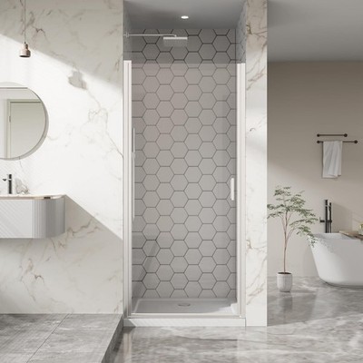 Goodyo 34'' W x 72'' H Pivot Shower Door, 1/4'' Tempered Glass, Silent Swing,Chrome