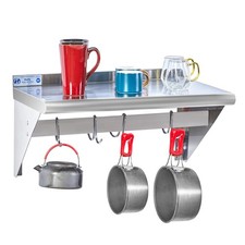 Hally Stainless Steel Shelf with 4 Hooks 14" x 24" Wall Mounted Pot Rack 250l...