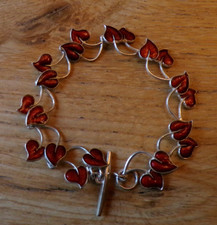 Volmer Bahner Denmark Sterling Silver red Enamel Leaves Bracelet