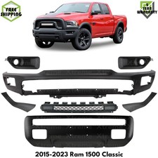 Front Bumper Primed Steel & Fog Light Trims Kit For 2015-2023 Ram 1500 Classic