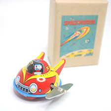 Space Patrol Flying Saucer Wind-Up Tin Toy Japan Showa Vintage Robot UFO w/ Box