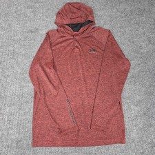 Under Armour HeatGear Mens Red Melange Long Sleeve Hoodie Shirt Loose M