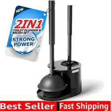 2 in 1 Toilet Plunger and Brush Set  Extended Handle Plunger  Toilet Bowl Brush...