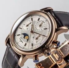 Sugess MoonPhase Gold SWANNECK Chronograph Mens Watch Seagull 1963 SU1908GKX