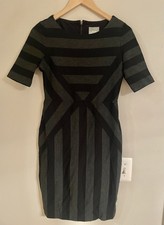 Maeve Size 6 Black Gray Striped Sheath Dress Modern Minimalist Chic Workwear-EUC
