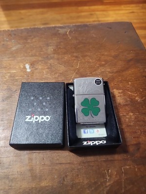 Zippo Windproof 4 Leaf Clover Lighter, Green Shamrock 2013, New In Box