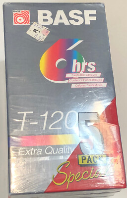 BASF 6 Hour Blank VHS Tapes Lot of 5 Tapes T-120 6 Hour Extra Quality Sealed New